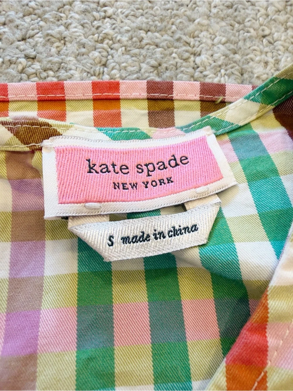 Kate Spade Multi Plaid Flutter Sleeve Top